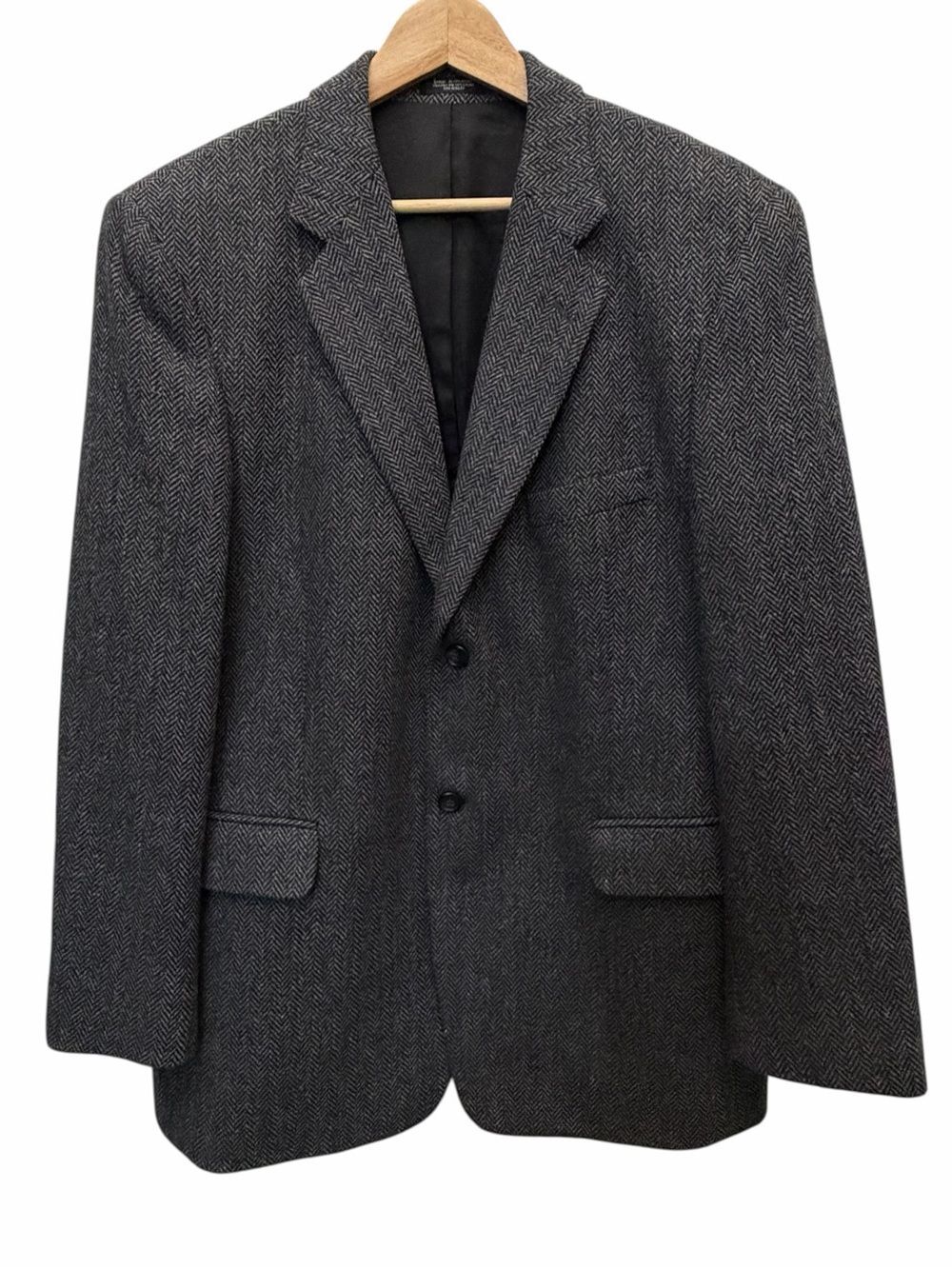 Stafford Men 42R Charcoal Wool Tweed Herringbone Blazer 2 Button Vent Classic
